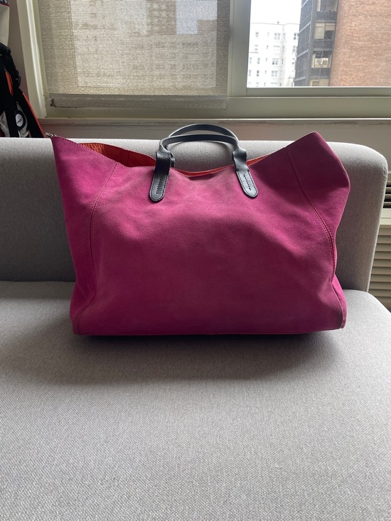 Cole Haan Handbags - Cole Haan Fuchsia Suede Tote with Black Leather Handles
